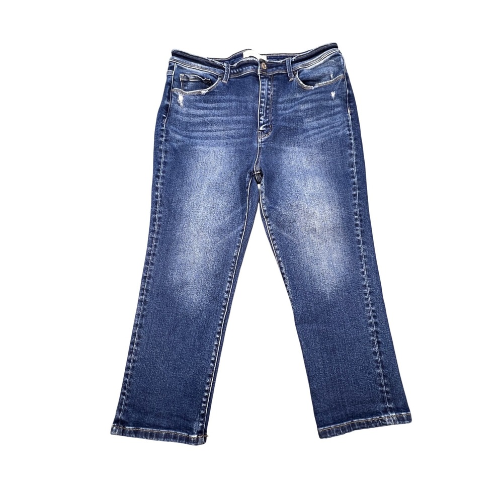 Vervet Blue Medium Wash Straight Leg Raw Waist Jeans Womens 32 T6339